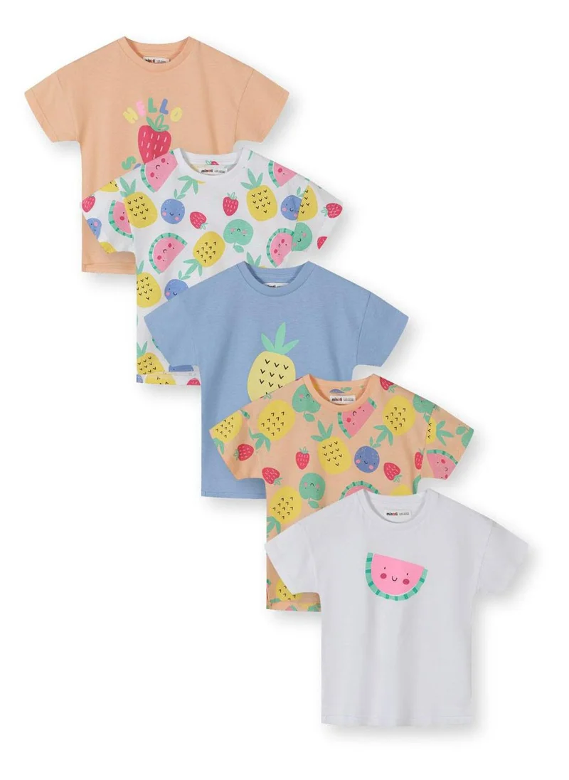 مينوتي Girls 5-pack cotton t-shirts apricot white blue 3 months to 7 years
